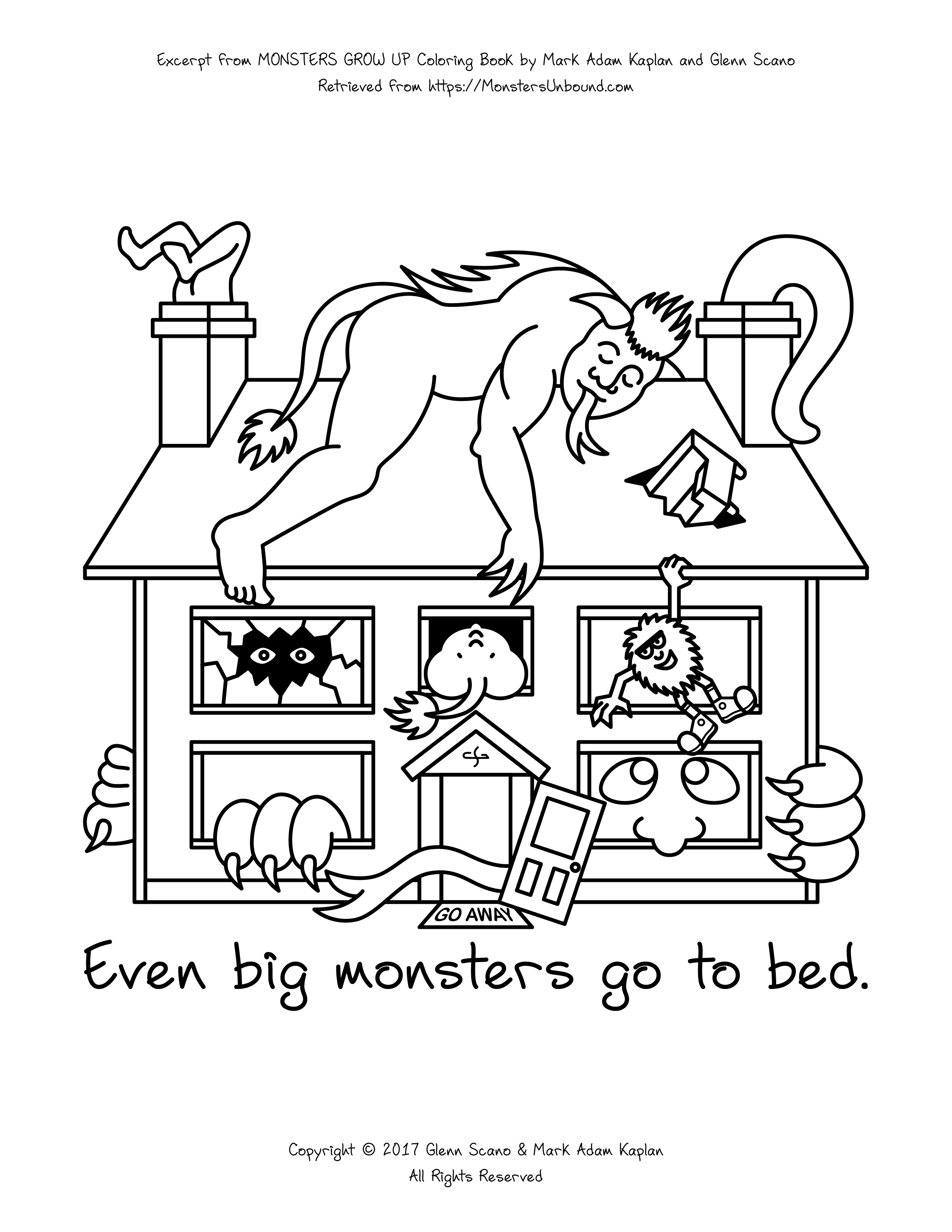 Even big monsters go to bed - coloring page